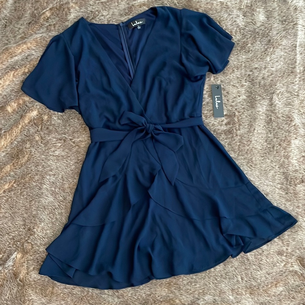 Lulu’s Sweet Like You Navy Ruffled Mini Dress Large NWT